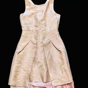 Shiny Cream Colored Dress with Pink Lace on Bottom